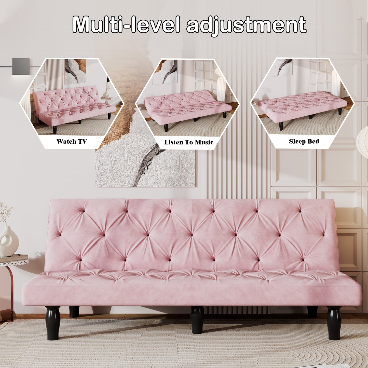 66" pink velvet sofa bed