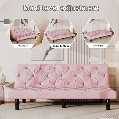 66" Pink Velvet Sofa Bed