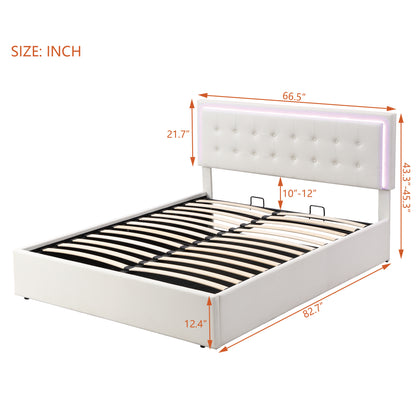 Tufted Upholstered Platform Bed with Hydraulic Storage System & PU Storage Bed with LED Lights