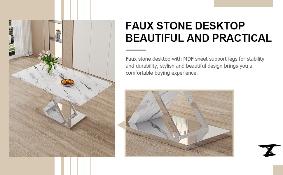 marble textured glass dining table