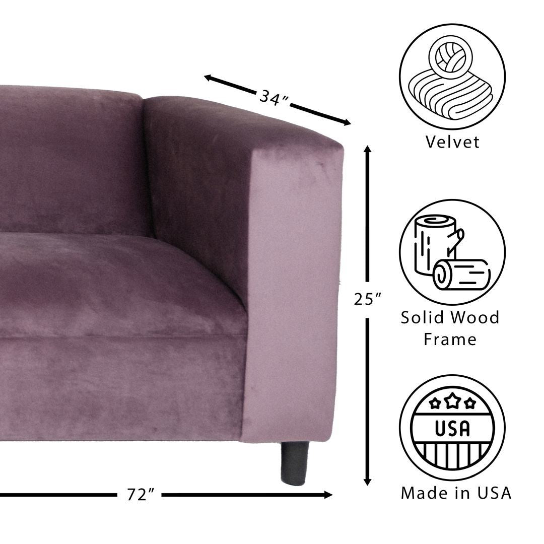 ava velvet sofa, lavender