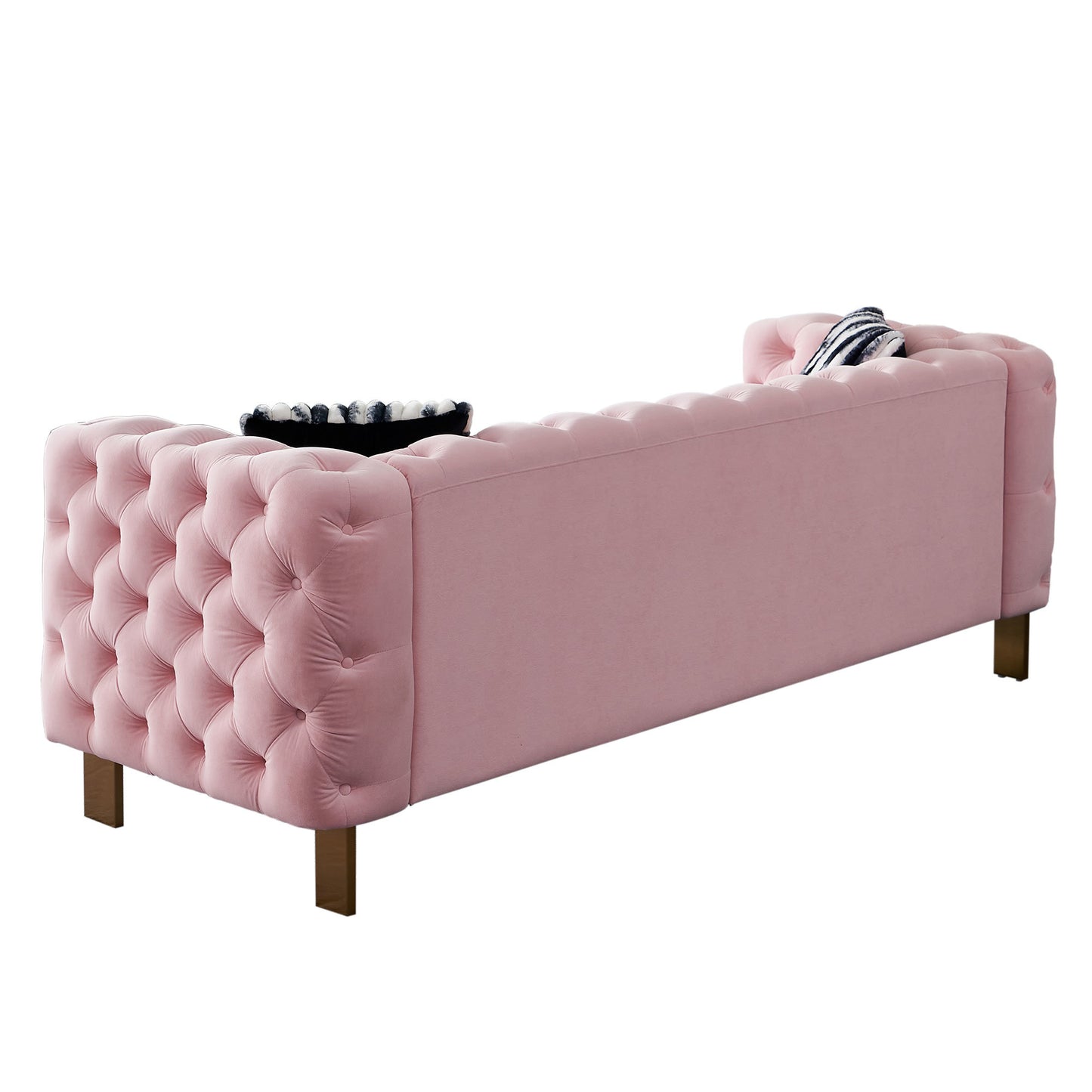 chesterfield modern tufted velvet sofa, pink