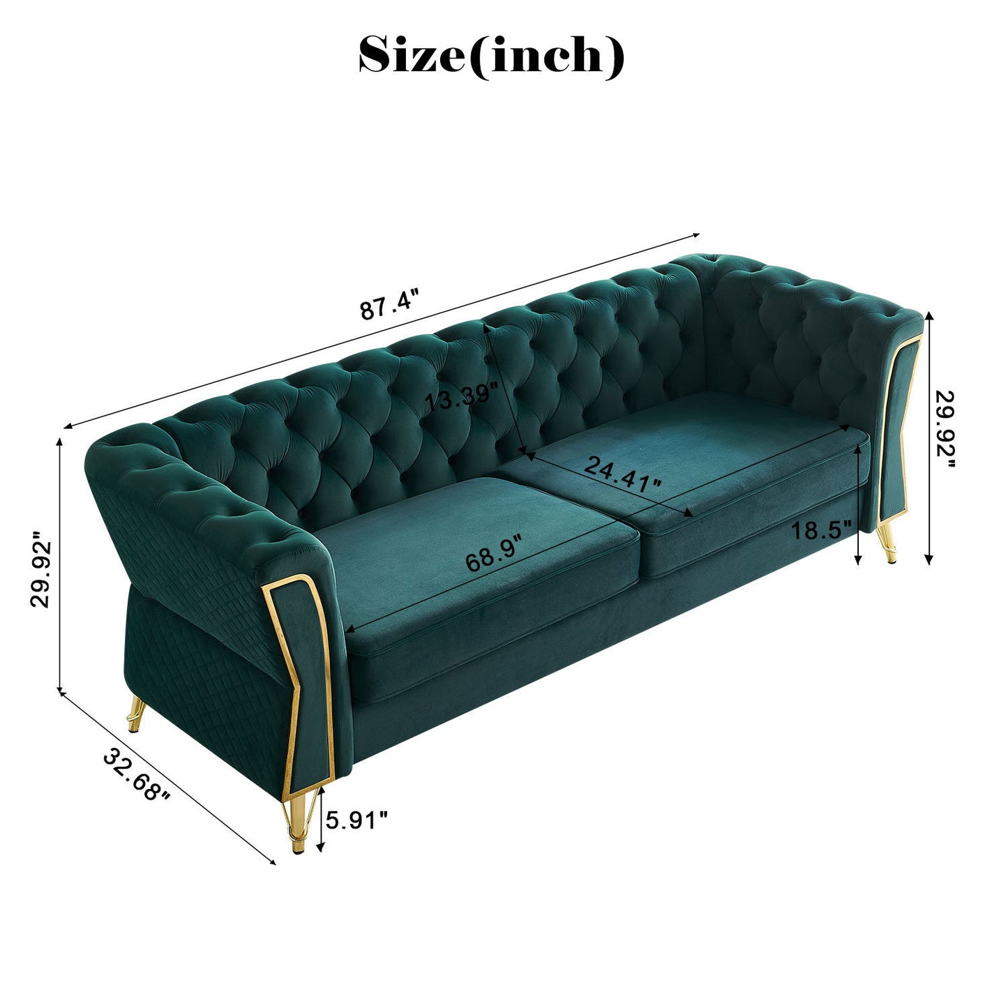 modern tufted velvet sofa, green
