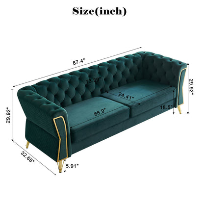 Modern Tufted Velvet Sofa, Green