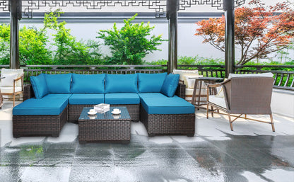 7 Pieces Outdoor Patio Sectional Sofa Couch Set with Washable Cushions & Glass Coffee Table