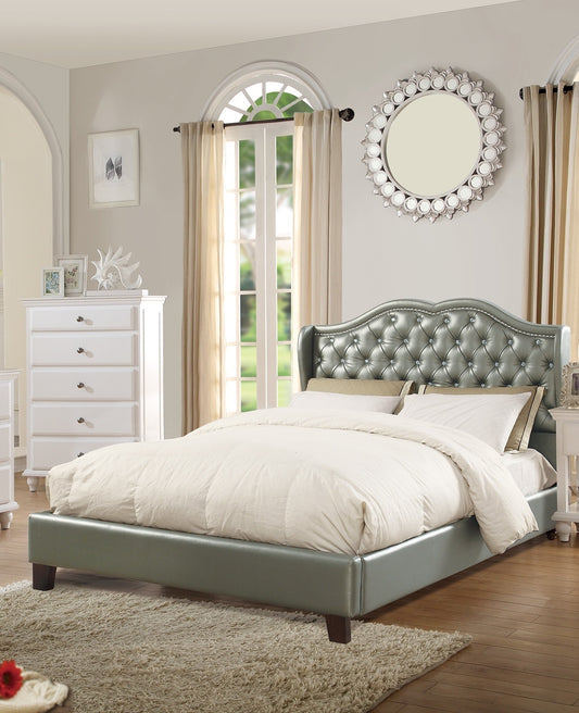 Faux Leather Upholstered Wingback Design Bed, Silver