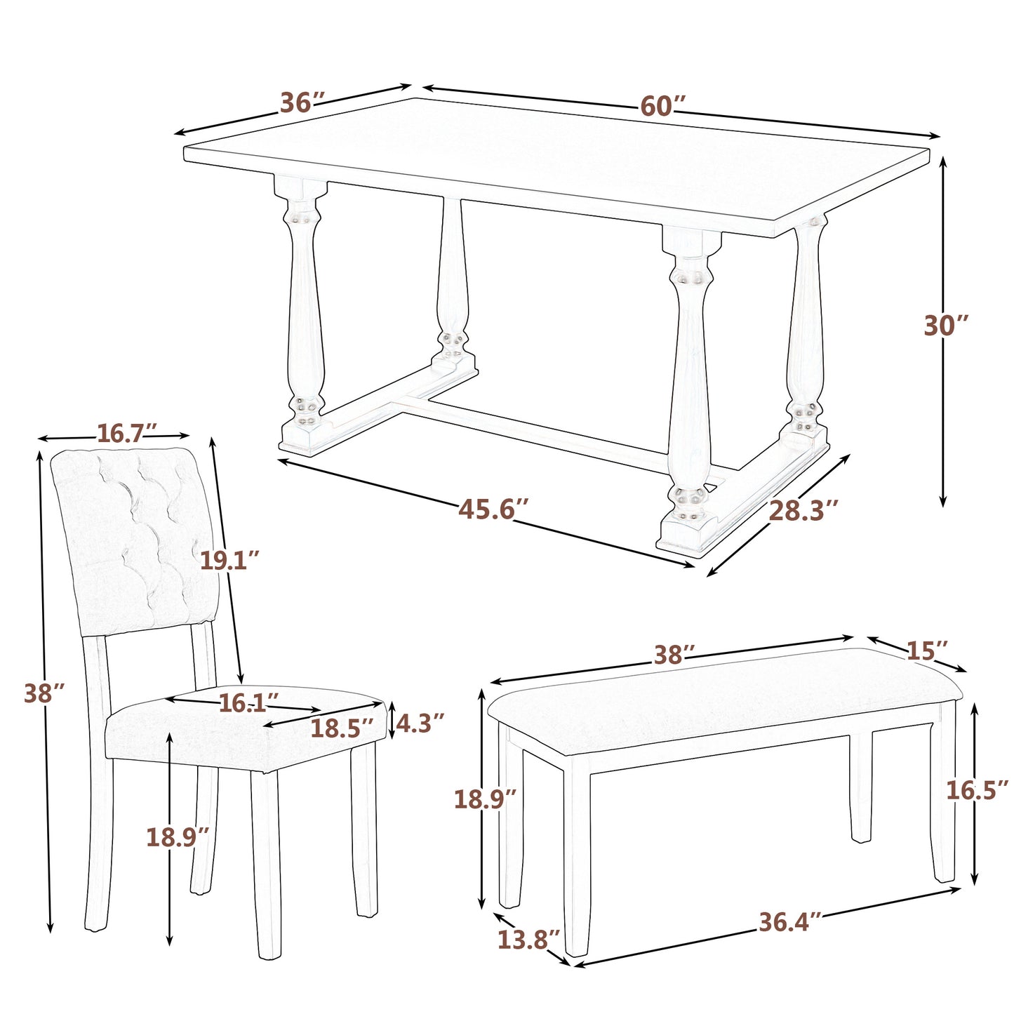 upholstered 6-piece dining table set
