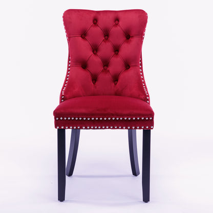 Nikki Collection Modern High-end Tufted Dining Chairs 2-Pcs Set, Wine Red