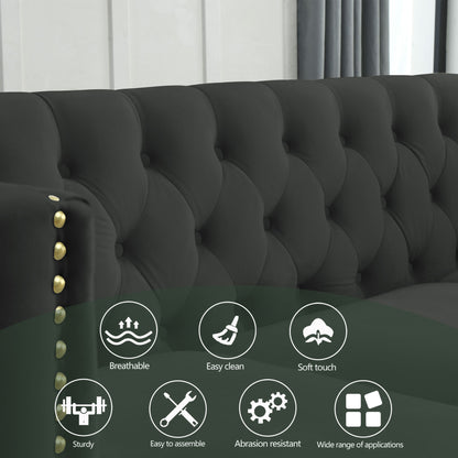 Kate Velvet Upholstered Sofa, Black Velvet