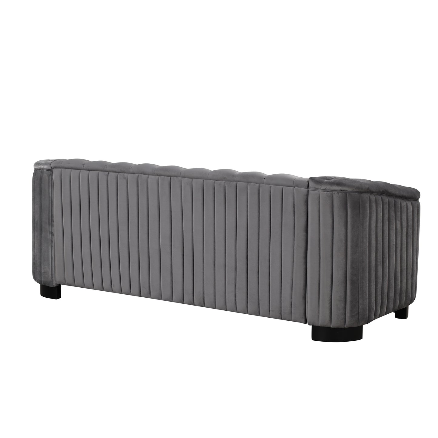 velvet upholstered sofa, grey