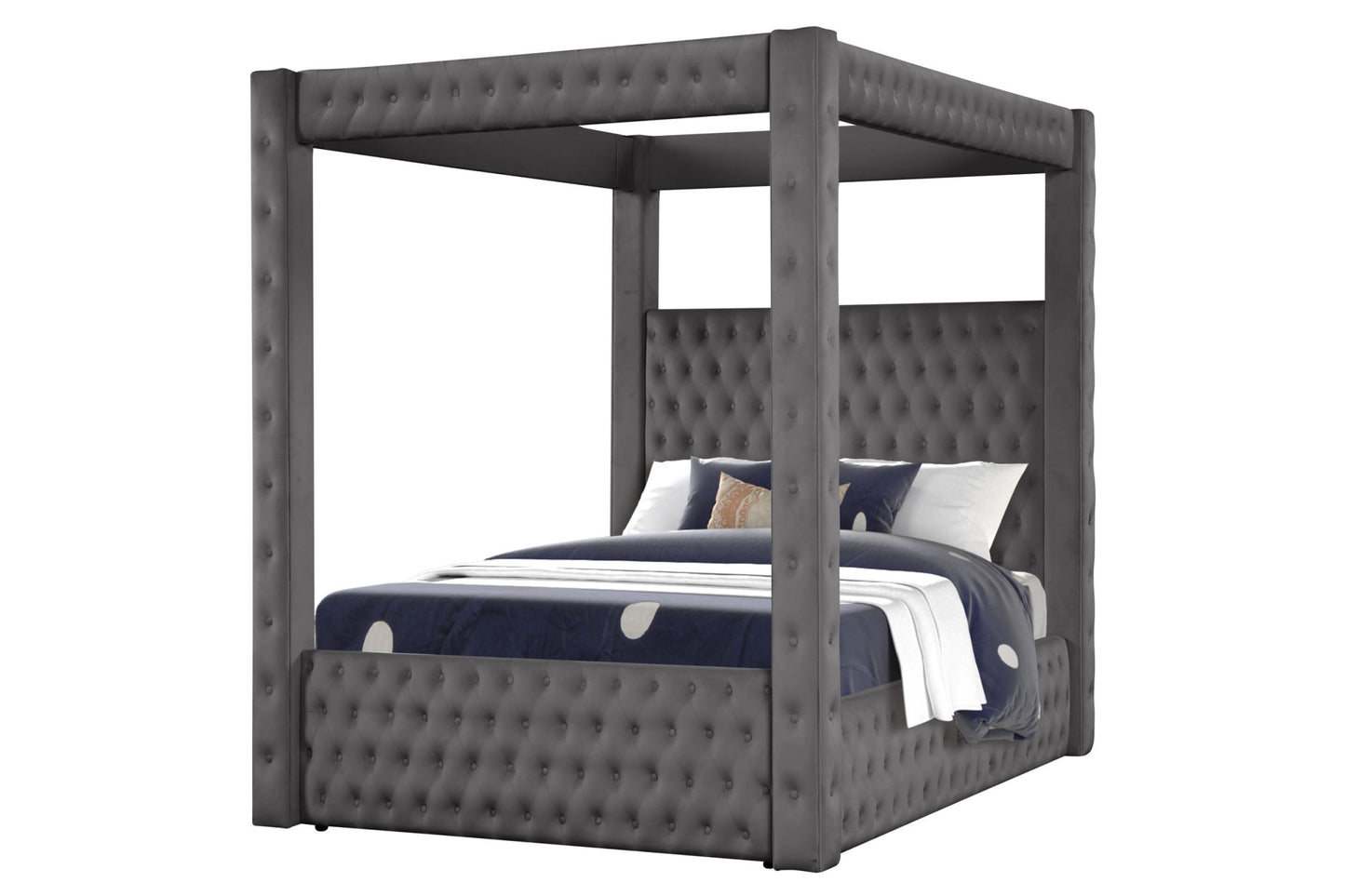 monica luxurious four-poster full bed made with wood in gray