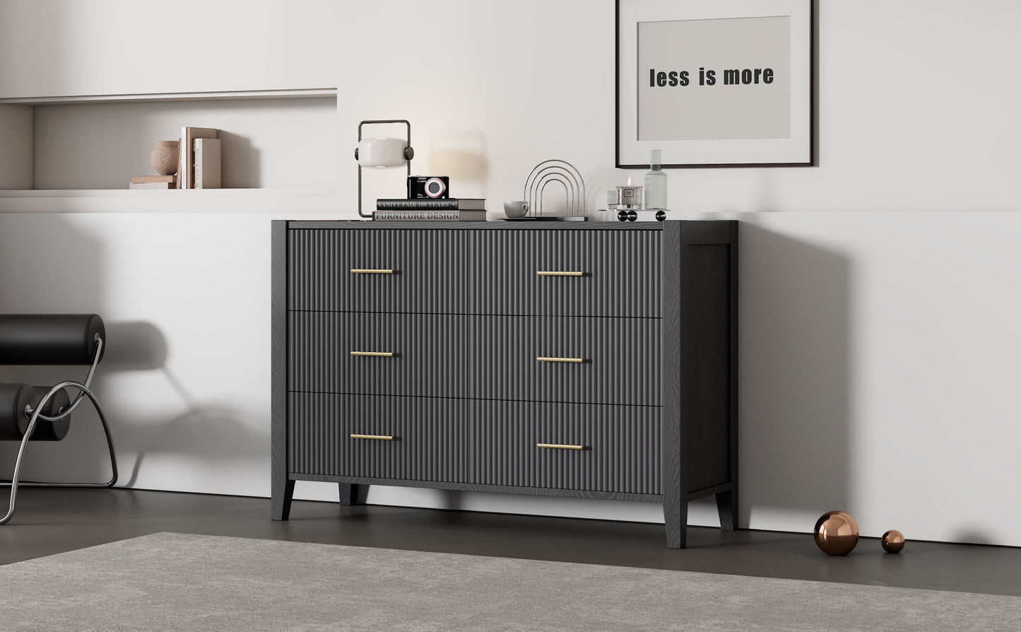6 drawer dresser with metal handle, black