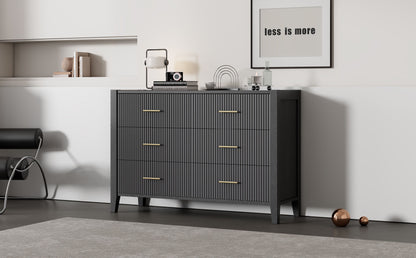6 Drawer Dresser with Metal Handle, Black