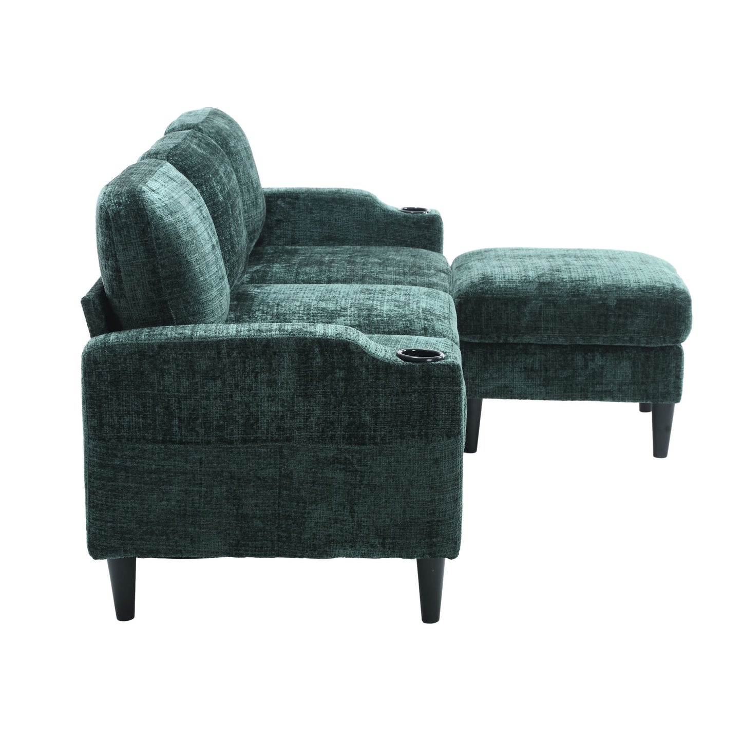 zara storage/ cupholder sectional sofa, green