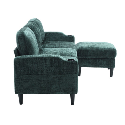 Zara Storage/ Cupholder Sectional Sofa, Green