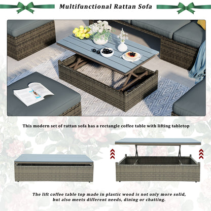 5-Piece Patio Wicker Sofa Set Cushions; Ottomans and Lift Top Coffee Table included