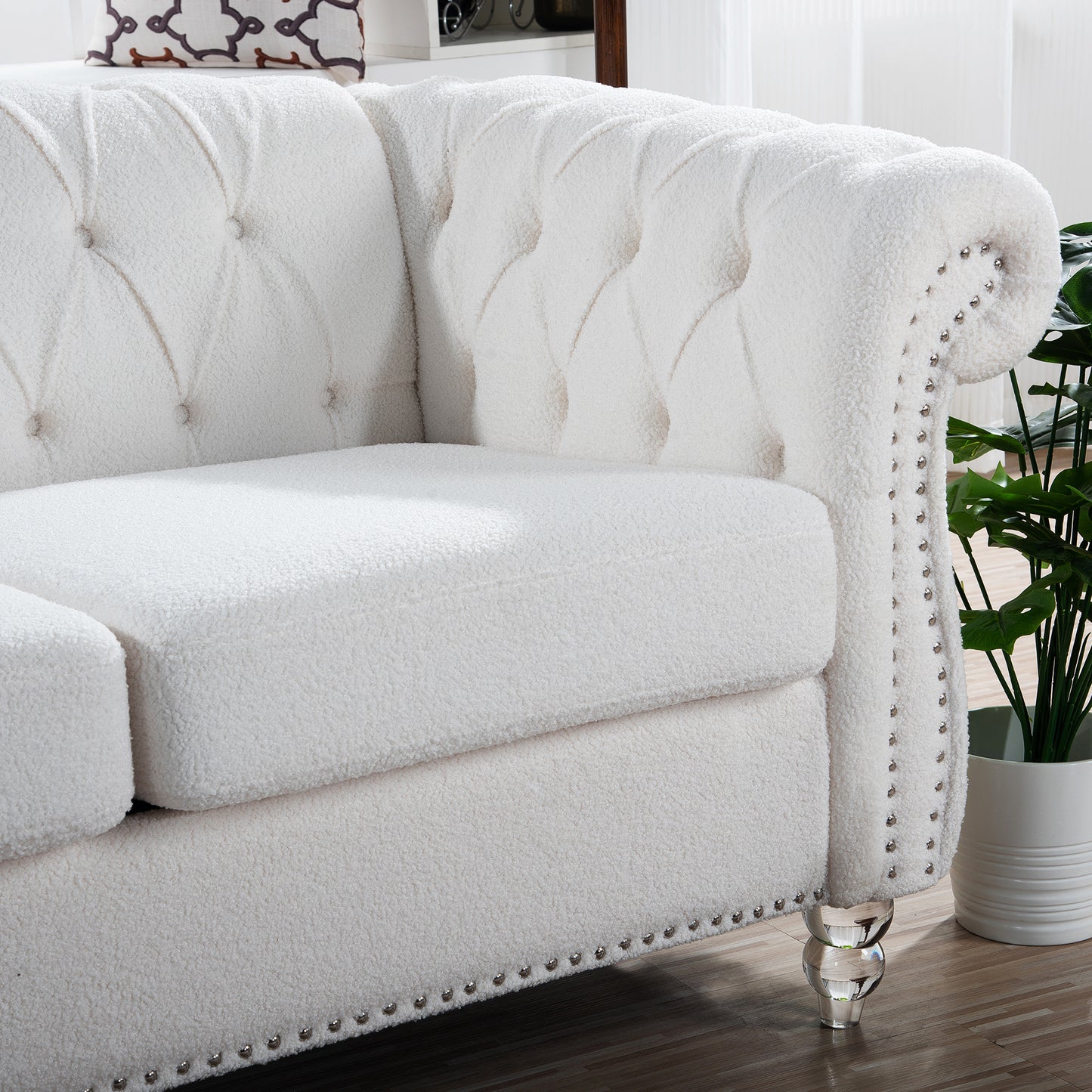 84.65" rolled arm chesterfield 3 seater sofa