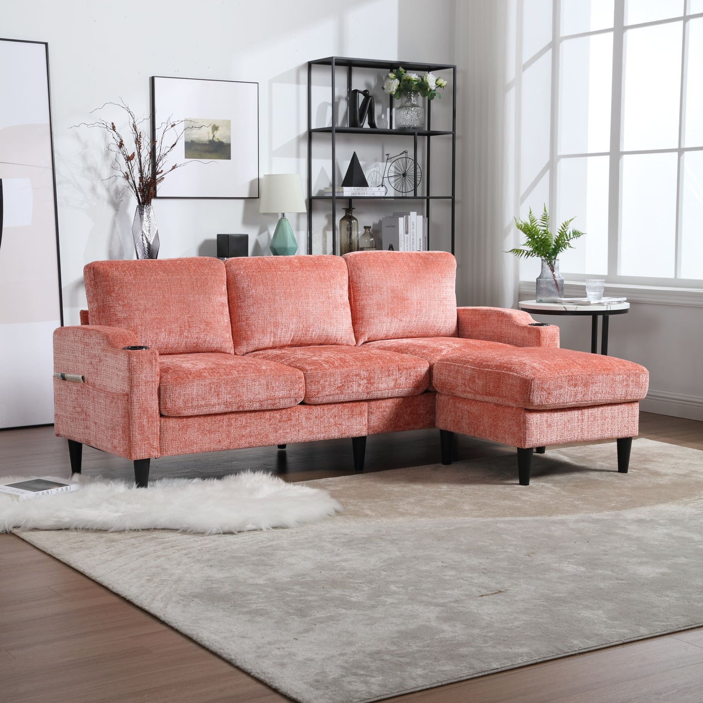 zara storage/ cupholder sectional sofa, pink