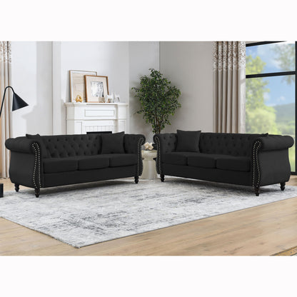 Corrin Chesterfield Sofa Set in Black Velvet