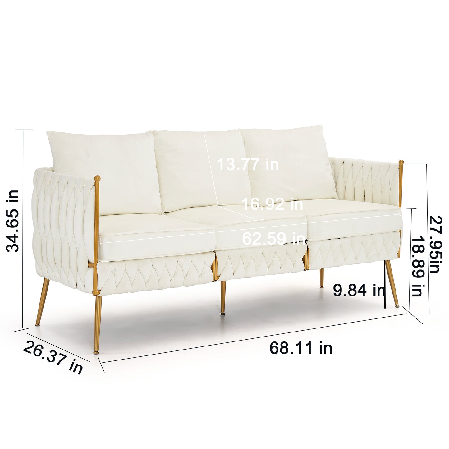 3 piece modern velvet upholstered set, cream white velvet