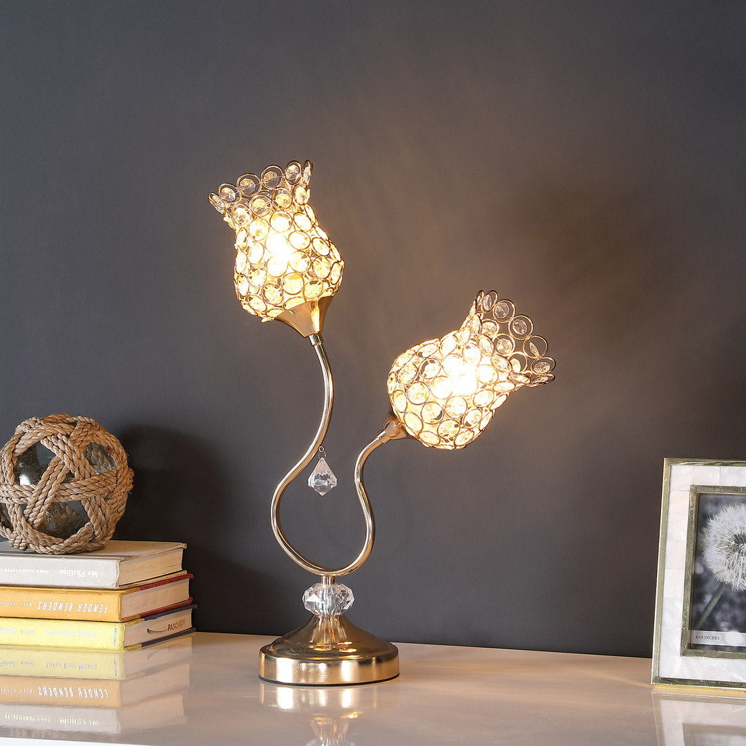 18.75" rose gold 2-floral trumpet glam metal table lamp