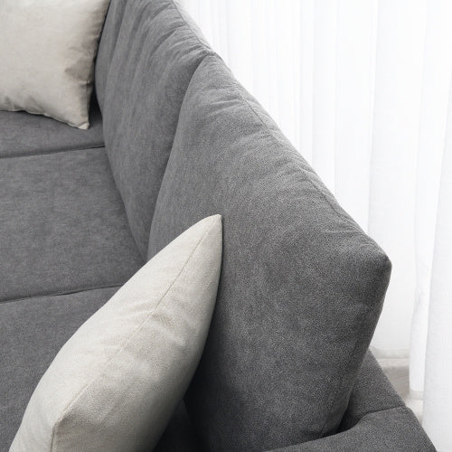 modern l shape couch with 3 pillows