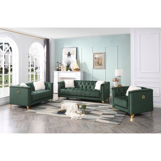 Russell Tufted Upholstery 2 Pc Set Finished in Velvet Green