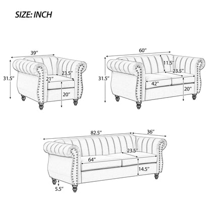 Frosted Velvet Upholstered Sofa Set