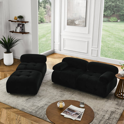 Button Tufted Modular Sectional Sofa, Black Velvet
