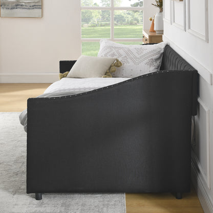 Upholstered Tufted Sofa Bed with drawers in black