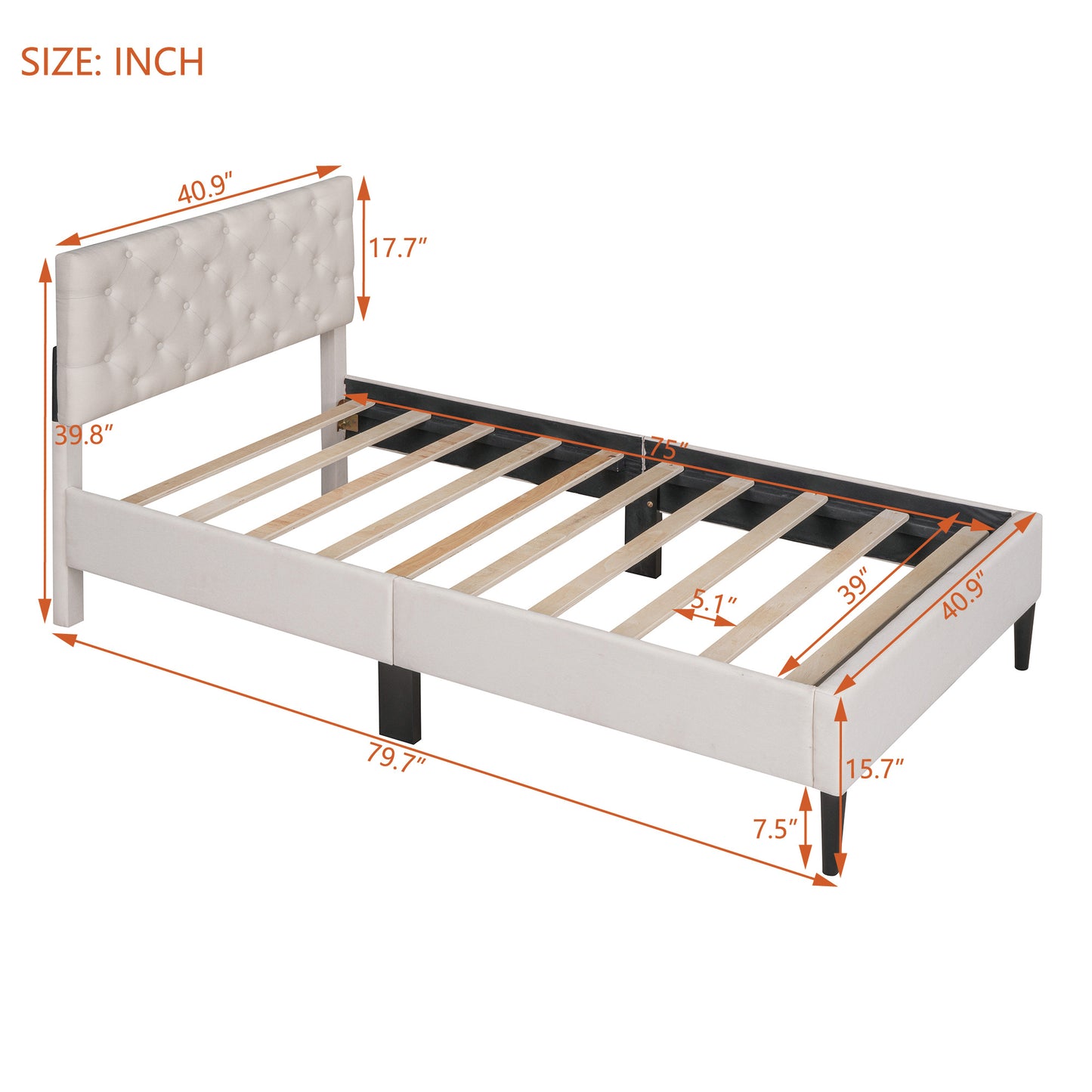 upholstered linen platform bed, beige