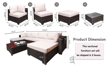 7 Pieces Outdoor Patio Sectional Sofa Couch Set with Washable Cushions & Glass Coffee Table