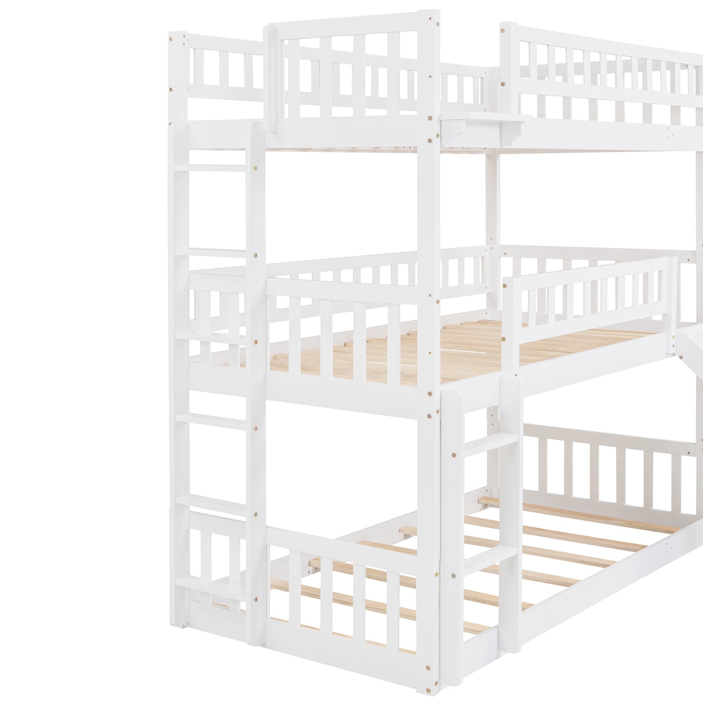 twin-over-twin-over-twin triple bed with built-in ladder and slide