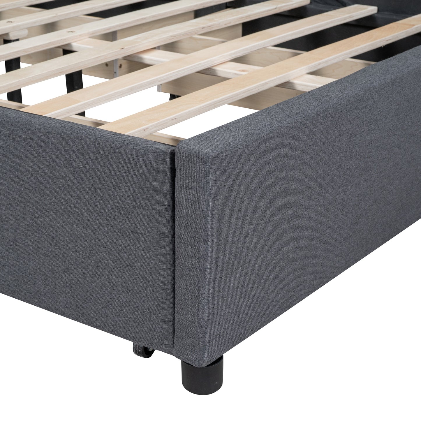 upholstered platform bed with classic headboard and 4 drawers, gray
