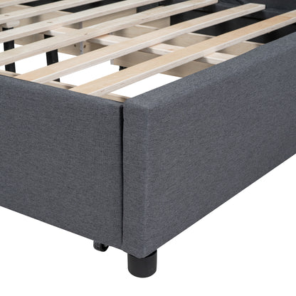Upholstered Platform Bed with Classic Headboard and 4 Drawers, Gray