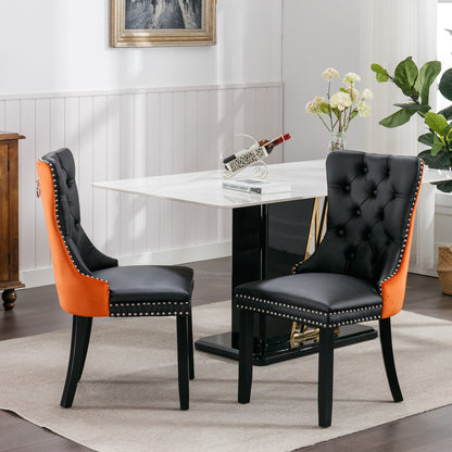 Nikki Collection Modern High-end Tufted Dining Chairs 2-Pcs Set, Black+Orange