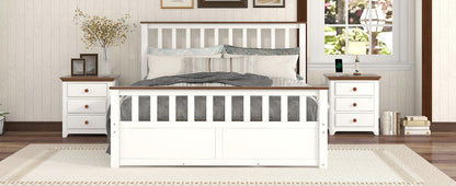 3-Pieces Bedroom Sets  with Two Nightstands(USB Charging Ports),White+Walnut