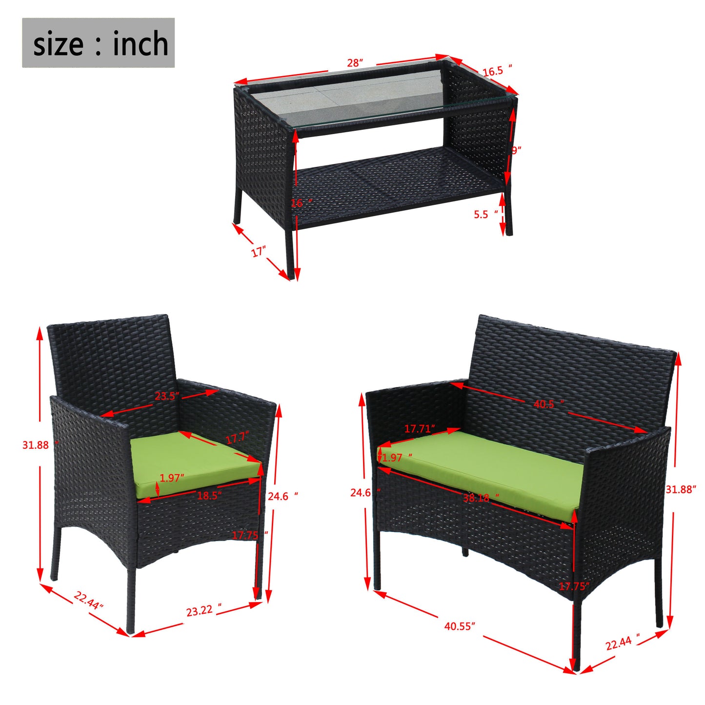 4 pc rattan patio set
