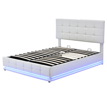 Tufted Upholstered Platform Bed with Hydraulic Storage System, LED Lights, and USB charger, Black