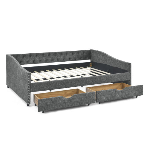 morgan queen size daybed with drawers upholstered tufted sofa bed, grey