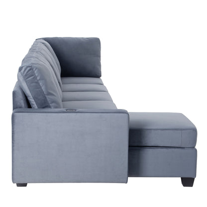 Modern L shape Sectional Sofa With USB Charging Port, Grey