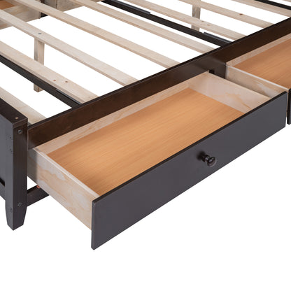 Wooden Bed With All-in-One Cabinet and Shelf