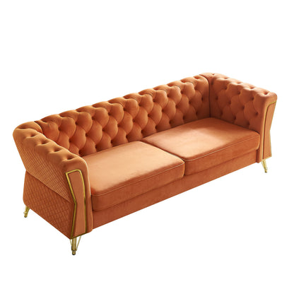 Modern Tufted Velvet Sofa, Orange