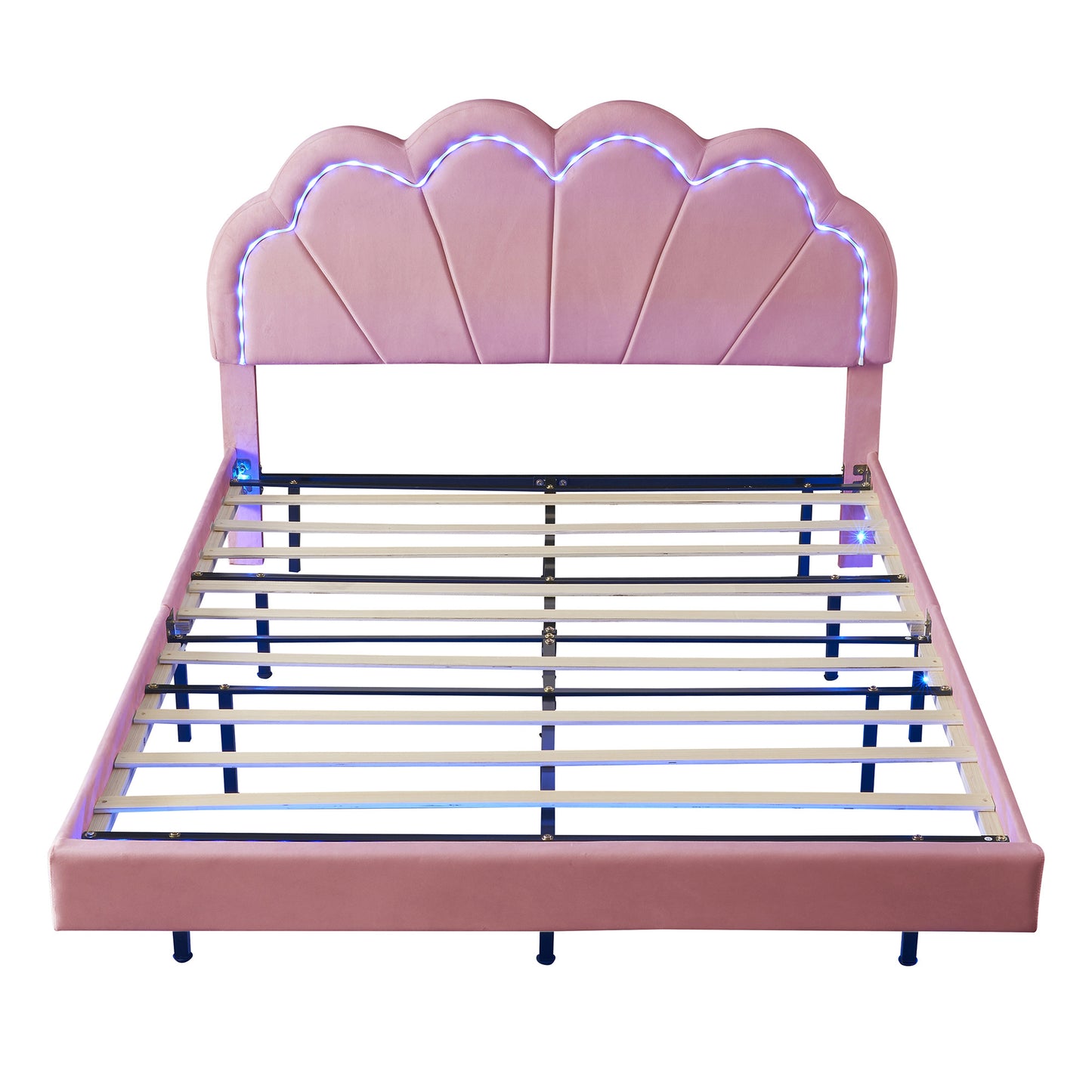 2-pieces upholstered led platform bed with storage ottoman-velvet