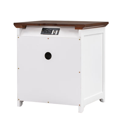 3-Pieces Bedroom Sets  with Nightstand(USB Charging Ports) and Storage Chest,White+Walnut