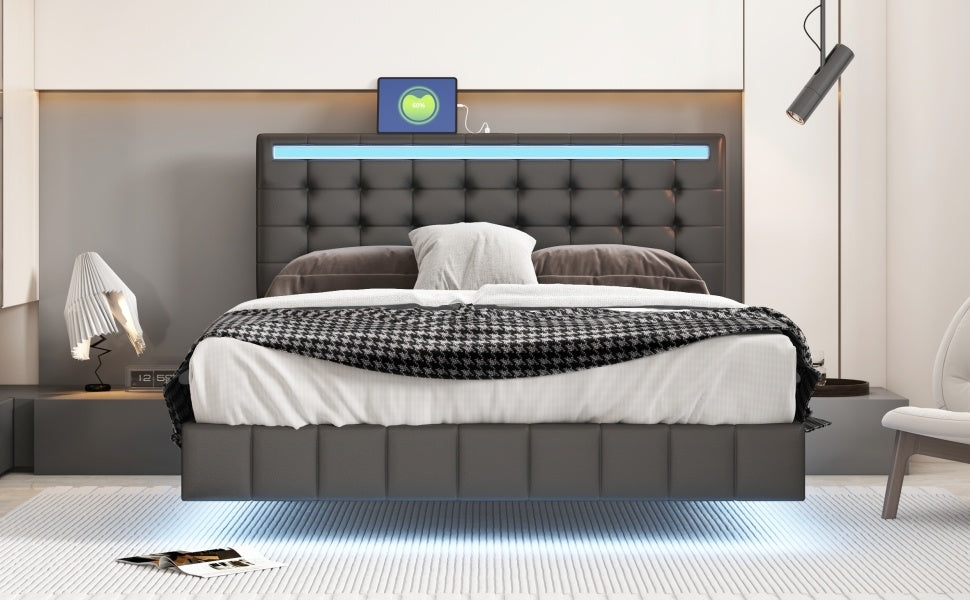 floating bed frame with led lights and usb charging #5
