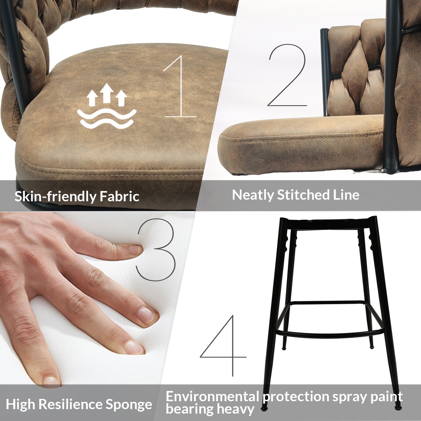 technical leather woven bar stool set of 4, brown