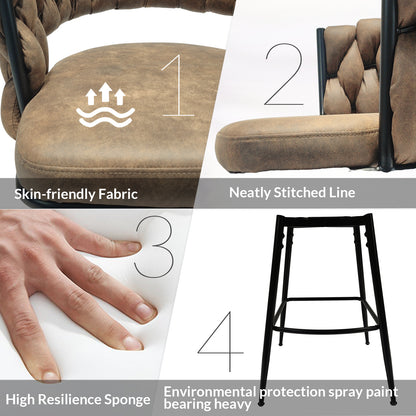 Technical Leather Woven Bar Stool Set of 4, Brown