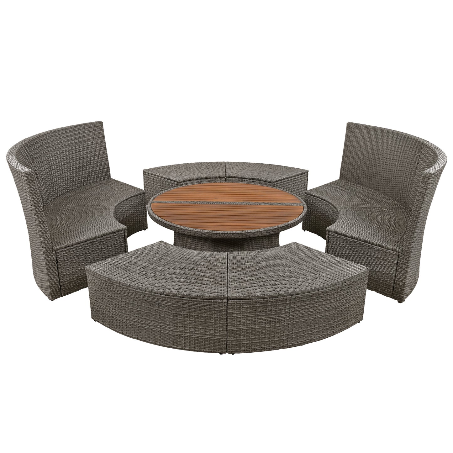 topmax patio 5-piece round rattan sectional sofa set, gray