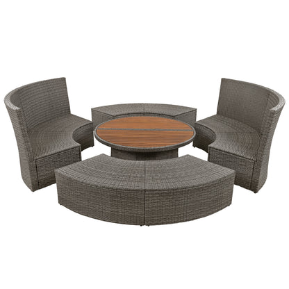 TOPMAX Patio 5-Piece Round Rattan Sectional Sofa Set, Gray